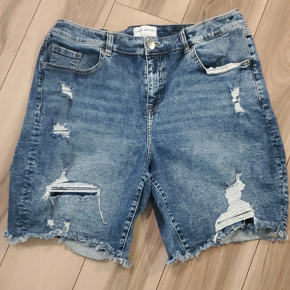 Lane Bryant Blue Jean Distressed Denim Shorts‎